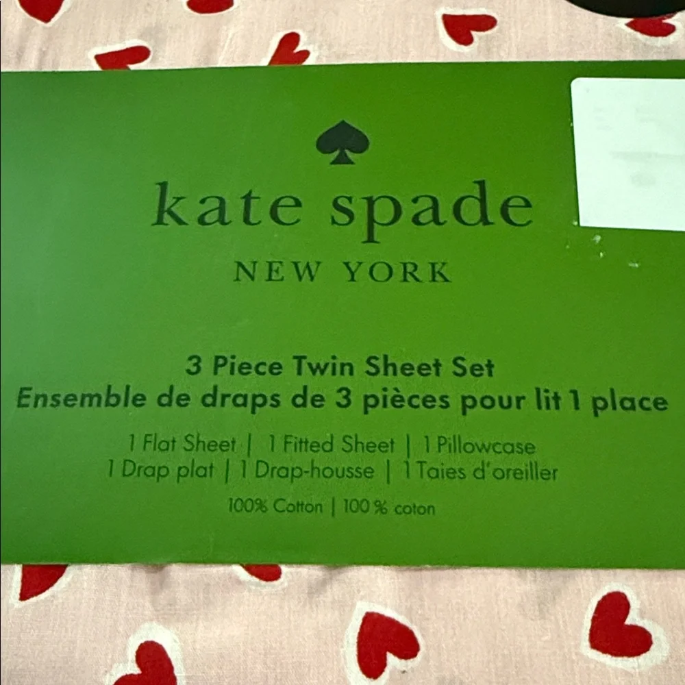 kate spade pink and red heart twin sheet set. 100% cotton.